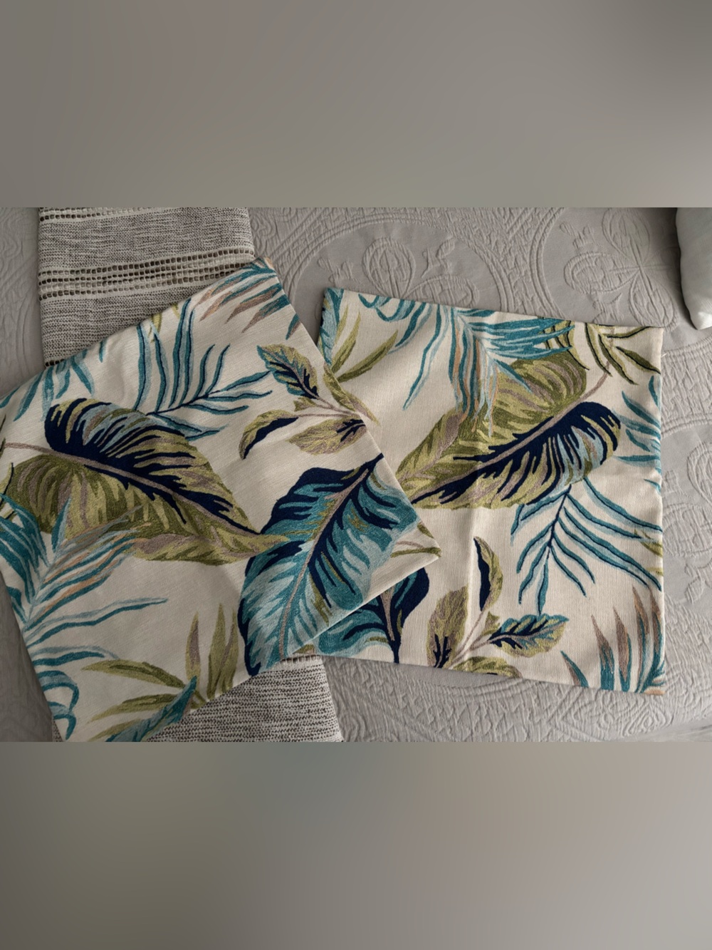 Tropical Leaf Print Cushion Cover in Teal, Navy & Green